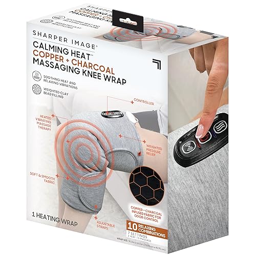 Almohadilla de calentamiento eléctrica personal Calming Heat Knee Wrap de Sharper Image con cobre y carbón; vibraciones, 2 ajustes de calor y 5 de