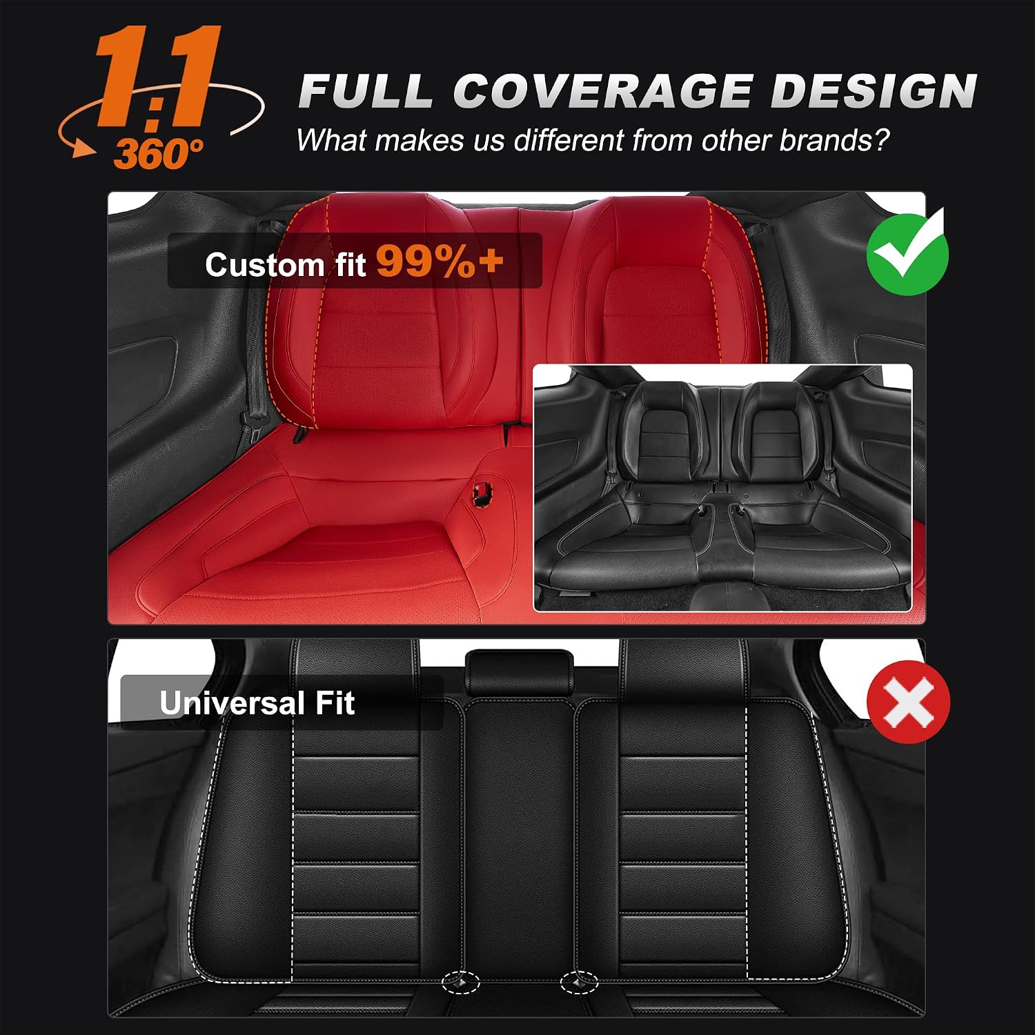 AOMSAZTO Seat Covers for Ford Mustang Coupe 2015 2016 2017 2018 2019 2020 2021 2022 2023 2024 2025 2026, Custom Fit Full Set Faux Leather (New Red)