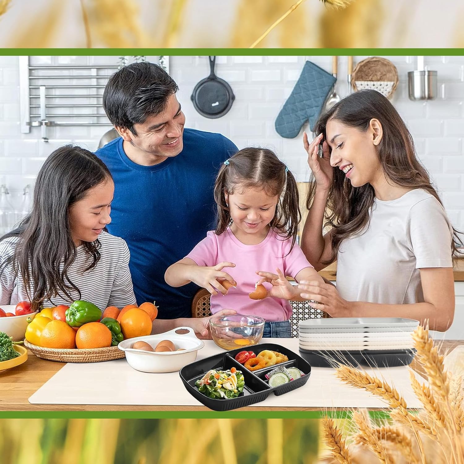 shopwithgreen Divided Plate for Adults, 8 Pcs (10.5 Inch) Unbreakable Wheat Straw Plates with 3 Compartments, Reusable Bariatric Portion Control Plate for Kids Toddlers, Dishwasher & Microwave Safe - Image 8