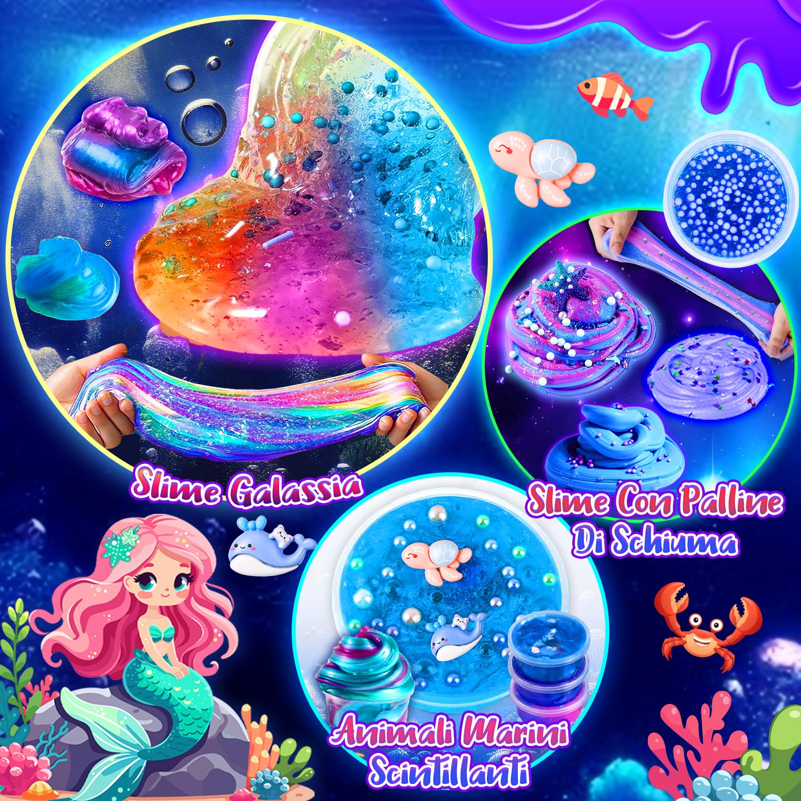 iKidiki Slime per Bambini 6 7 8 9 10 11 12 Anni, Oceano Galaxy Slime Kit Giochi Bambina 6-12 Anni Femmina DIY Slime Fluffy Regalo Bambina 6 7 8 9 10 11 12 Anni, Slime Set Regali di Festa