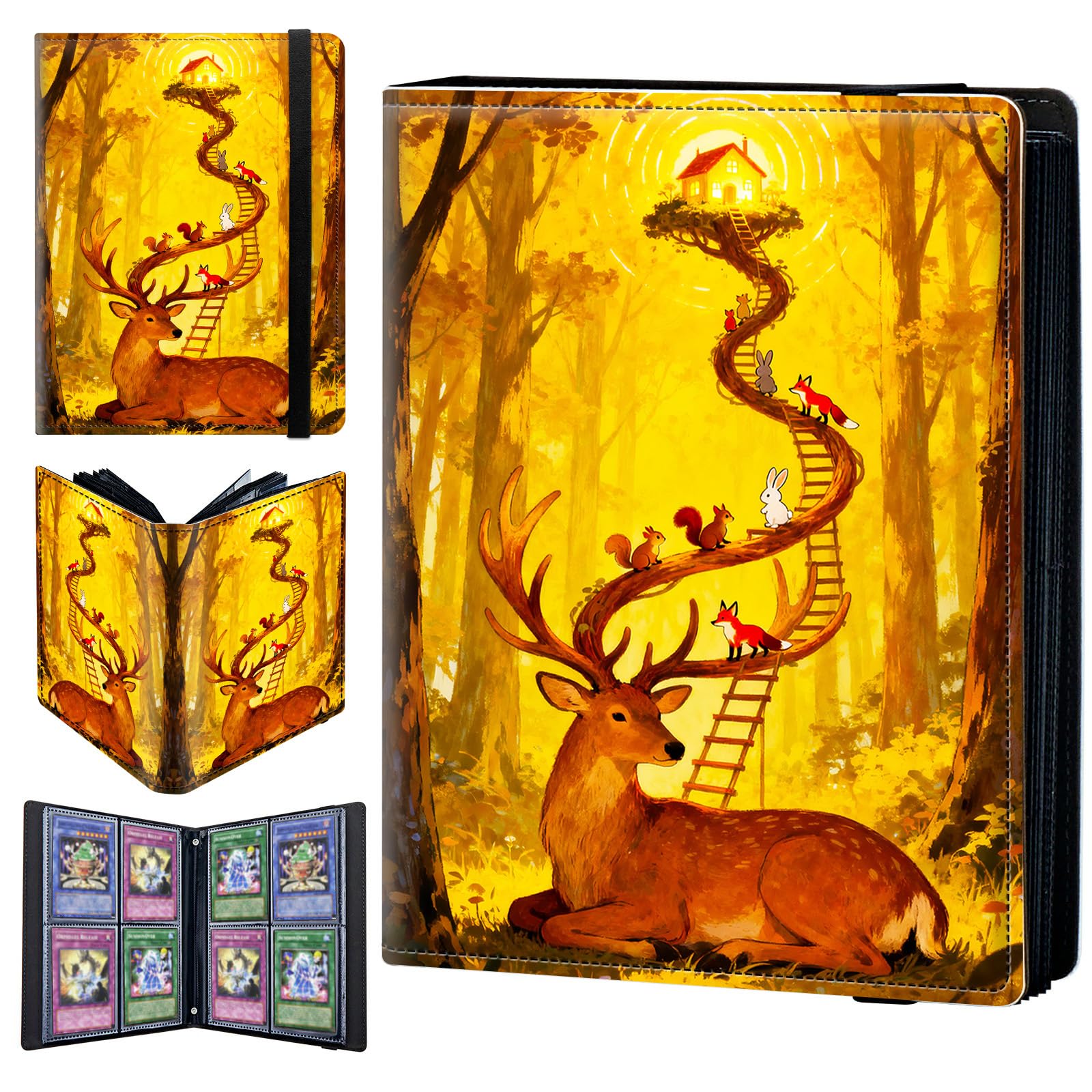 4 Pocket Trading Card Binder 240 Side Loading Pocket Album with Forest Deer and Foxes Pattern Design Card Binder for Sports Cards & Game Cards — image 1