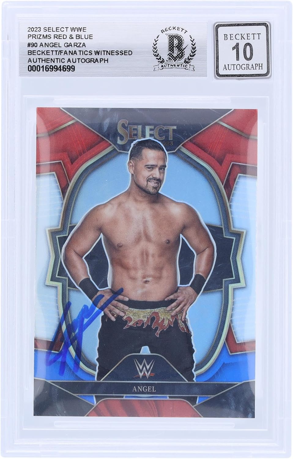 Angel Garza WWE Autographed 2023 Panini Select Red & Prizm #90 Beckett Fanatics Witnessed Authenticated 10 Card - Baseball Slabbed Autographed Cards