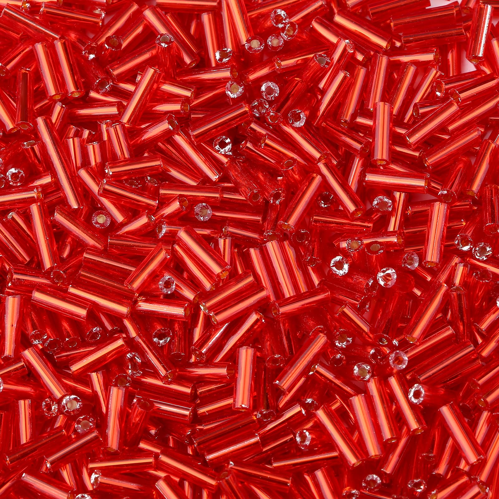 Sahoottie 3000 Pcs Red Bugle Beads,Glass Red Tube Beads 2x6mm Long Bead for Embroidery Jewelry Making DIY Craft,Sewing Bead with 2 Needles