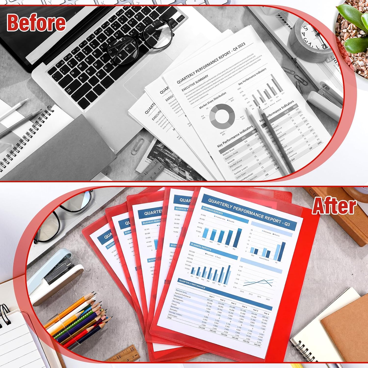 Kisston 25 Pack Heavy Duty Vinyl Plastic Folders with Clear Front Pocket File Jackets, Three Sided Closed, Letter Size Plastic Folders for Documents, 11.75 x 9.25 Inch (Red)