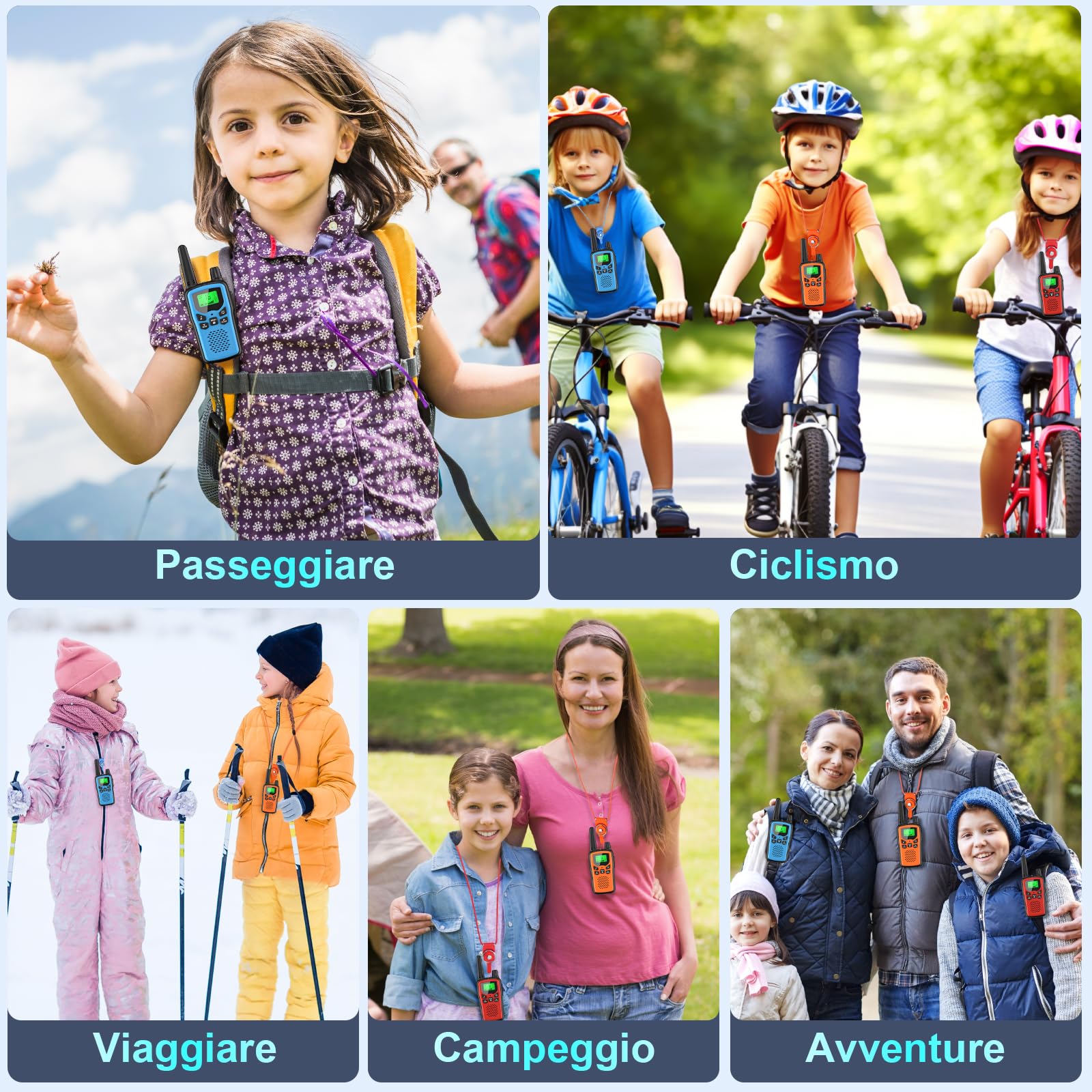 Walkie Talkie 3 Pack per Bambini Ricaricabili, Rabigala 16 Canali Radio con 5 km di Portata per Adulti, Walkie Talkie per Bambini con Batteria agli Ioni di Litio, VOX, Torcia LED & LCD