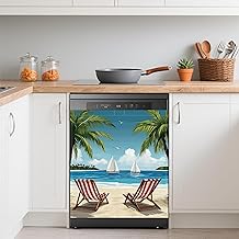 Dishwasher Magnets Decorative Cover,Summer Beach Chair Refrigerator Magnet Cover,Washable Palm Tree Dishwasher Front Panel Cover Home Kitchen Decoration 23x26 Inch