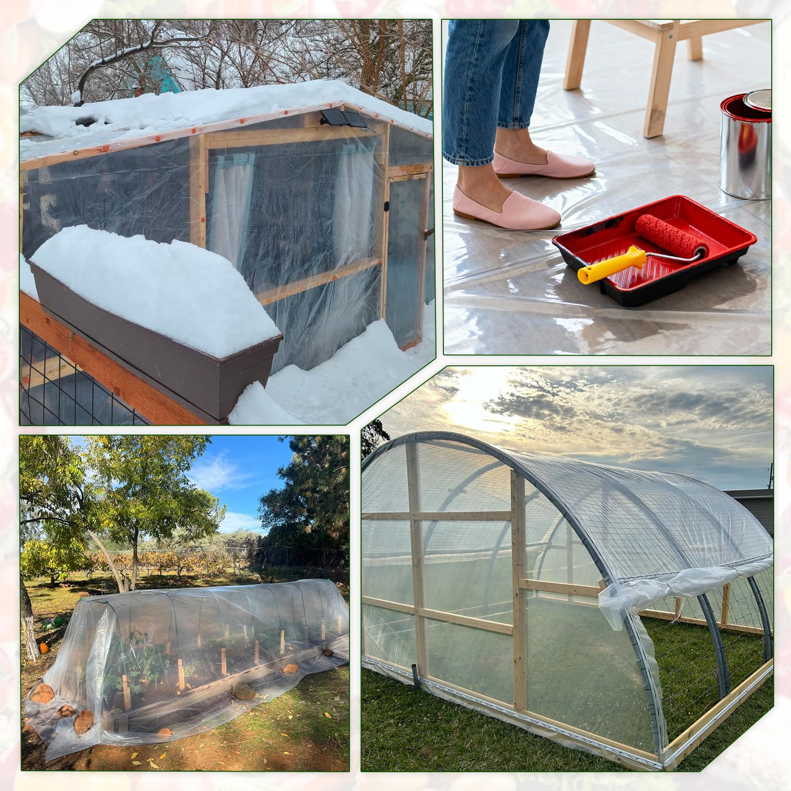 Lámina de plástico para invernadero de 10 x 35 pies, película transparente de 6 mil para invernadero, cubierta de plástico impermeable resistente a los rayos UV para invierno, cubierta de