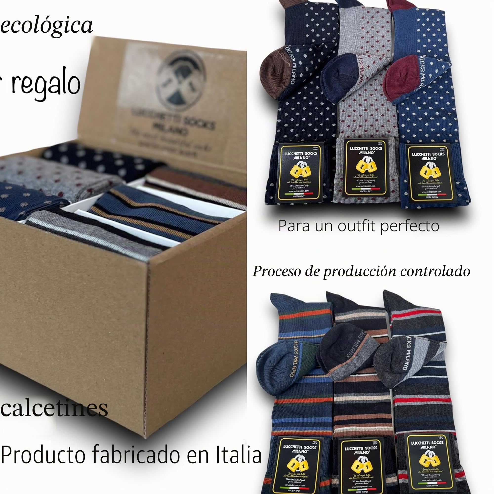 Lucchetti Socks Milano Set de 6 pares de calcetines largos de algodón cálidos para hombre de colores de tendencia estampados de lunares de moda Made in Italy