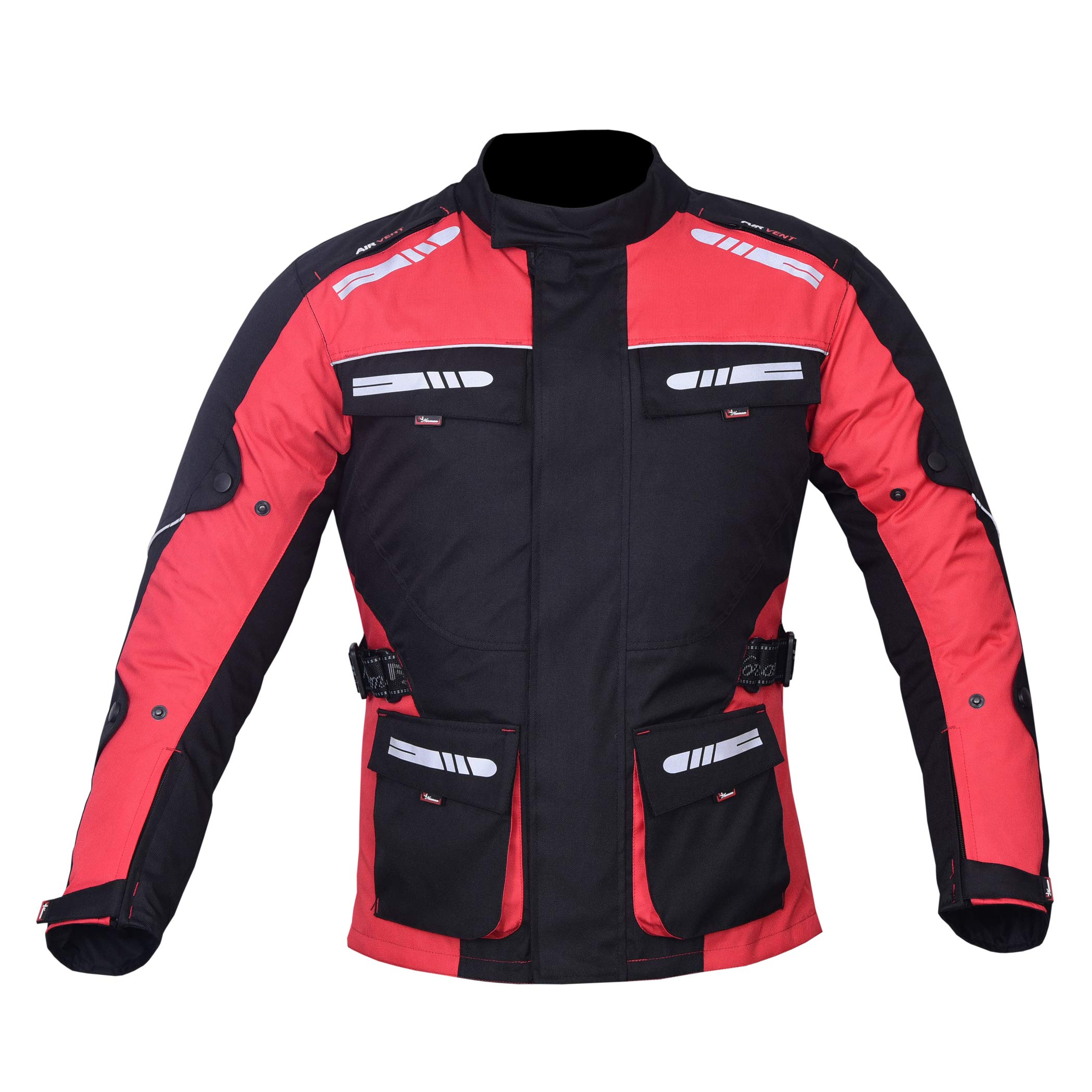 Norman Men's Red Motorcycle Motorbike Jacket Waterproof Textile Ce Armou Reflectors (As8, Alpha, X_l, Regular, Regular, )
