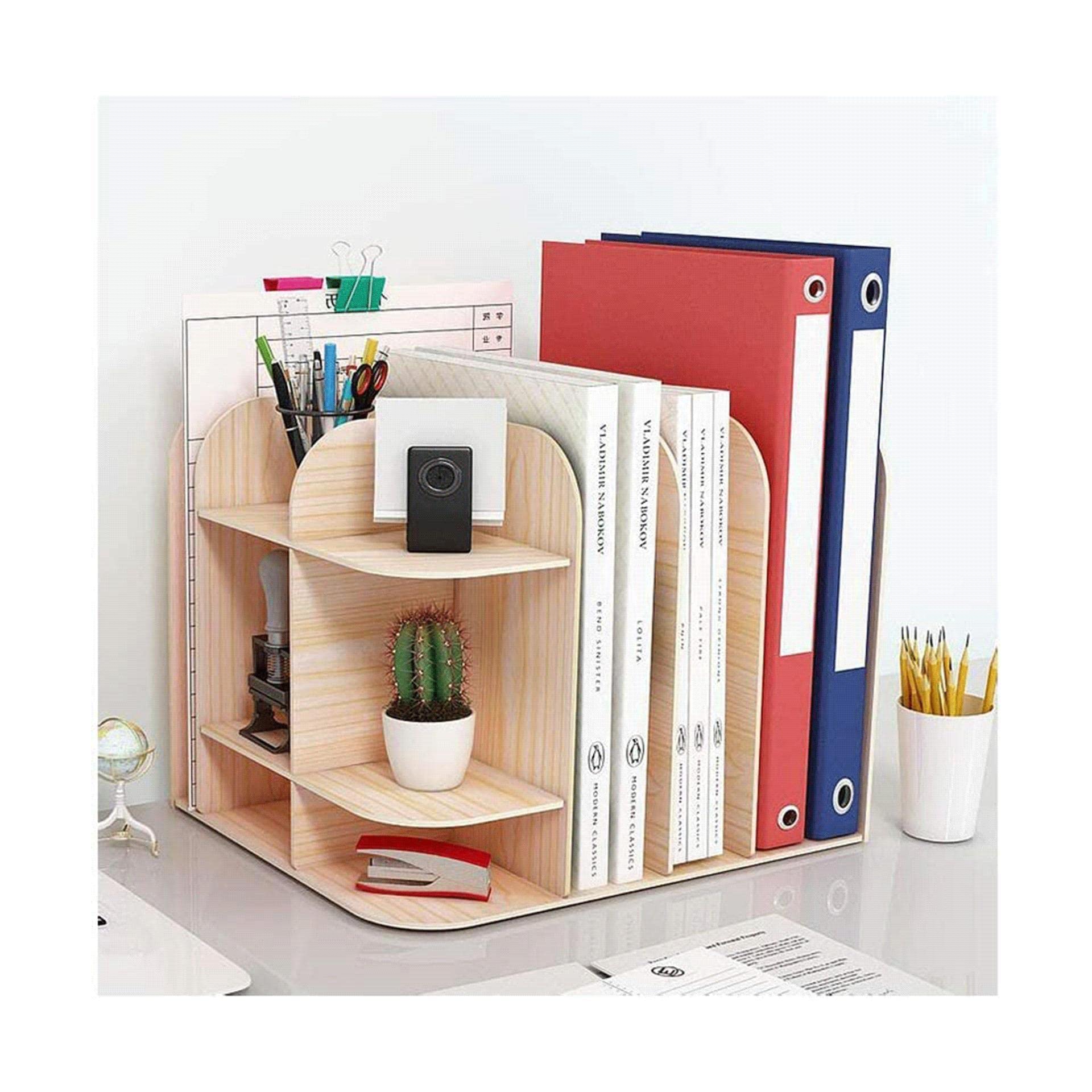 Étagère de Rangement Étagère de Bureau Haute capacité Organisateur de Bureau étagère comptoir bibliothèque en Bois Dossier Vertical boîte de Rangement Support de Livre Rayonnage