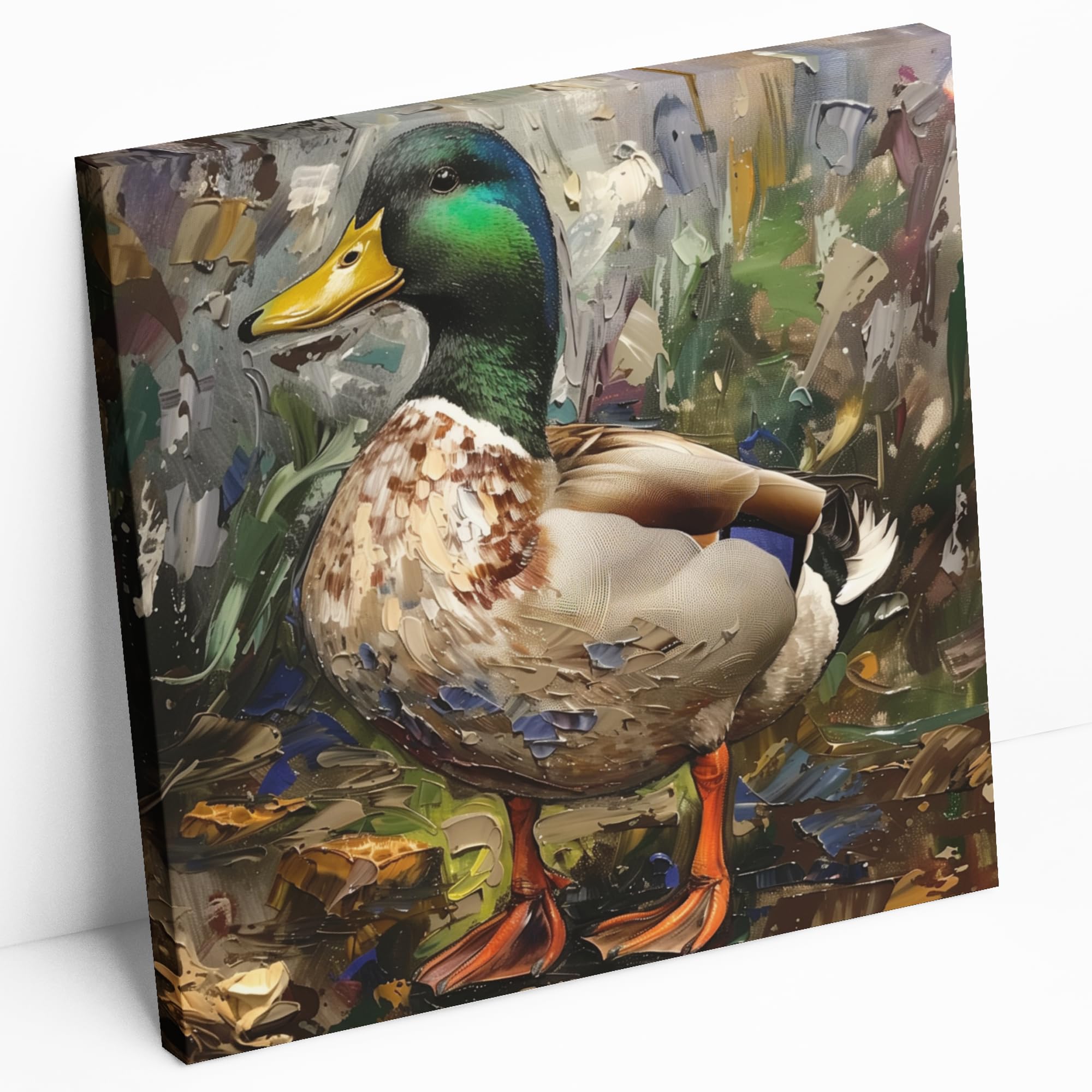 Love By Canvas Multicoloured Mallard Duck Water Colour Affect Canvas Wall Art Picture (14” X 14”)