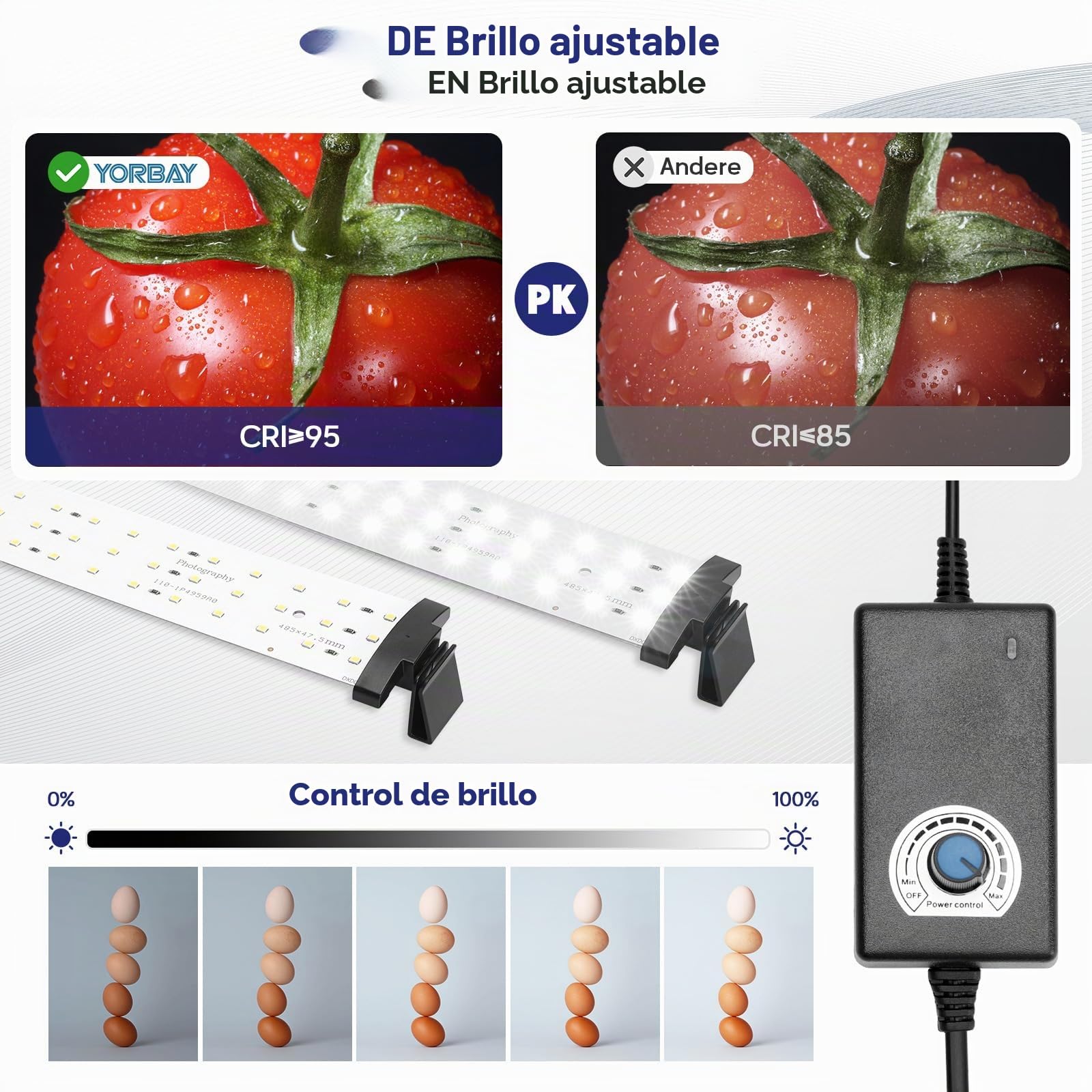 Yorbay Estudio Fotográfico Portátil 52 x 52 x 52 cm, CRI 95+, Caja de luz LED, Cubo de Luz, Tienda de Luz Profesional, con 6 Fondo de PVC (Negro, Blanco, Rojo, Gris, Naranja, Azul)