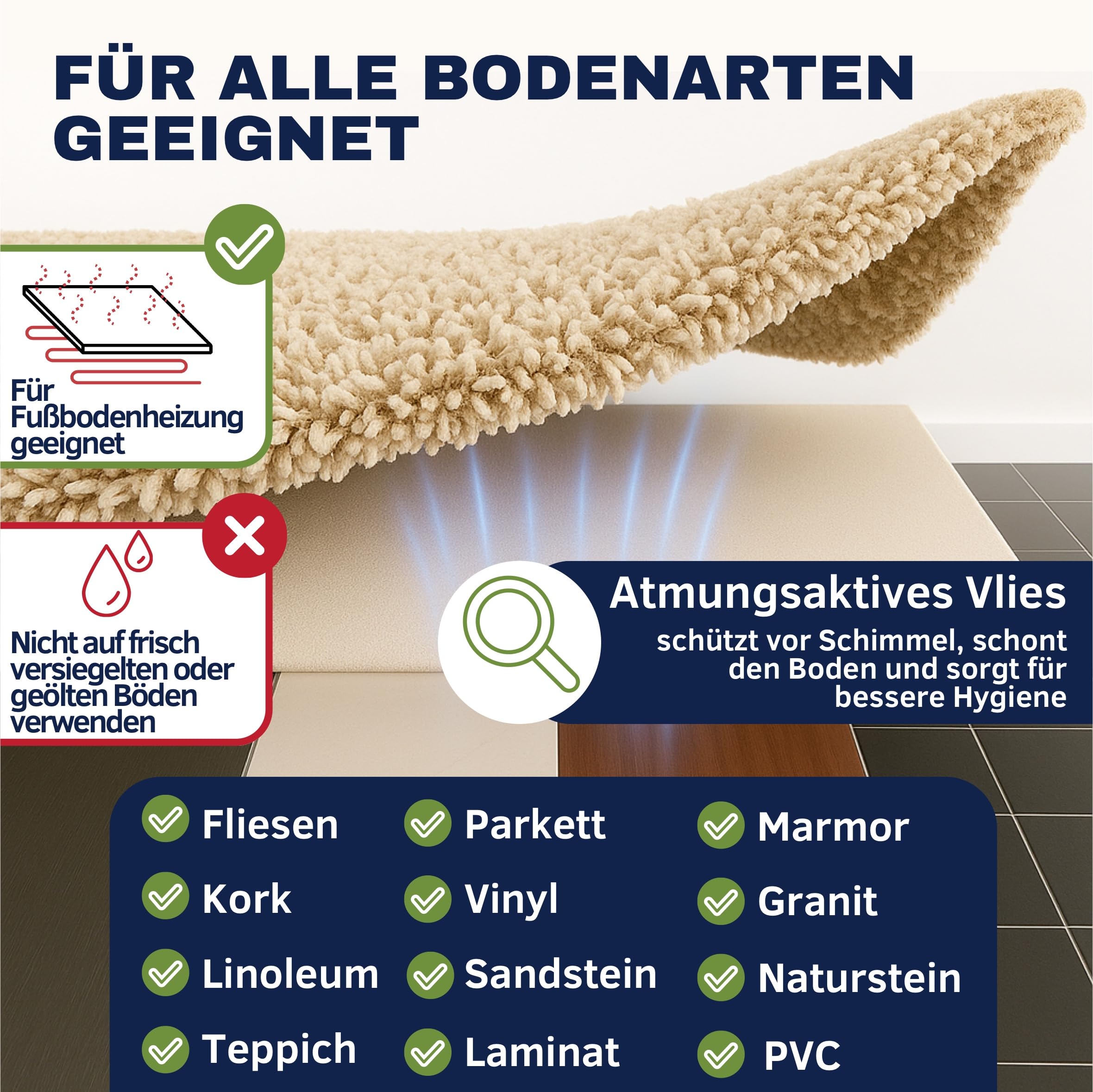 Teppich Antirutschunterlage 80 x 150 cm – Made in Germany – Zuschneidbare Antirutschmatte ohne Weichmacher – rutschfeste Teppichunterlage für alle Böden – Geruchsneutraler Teppichstopper