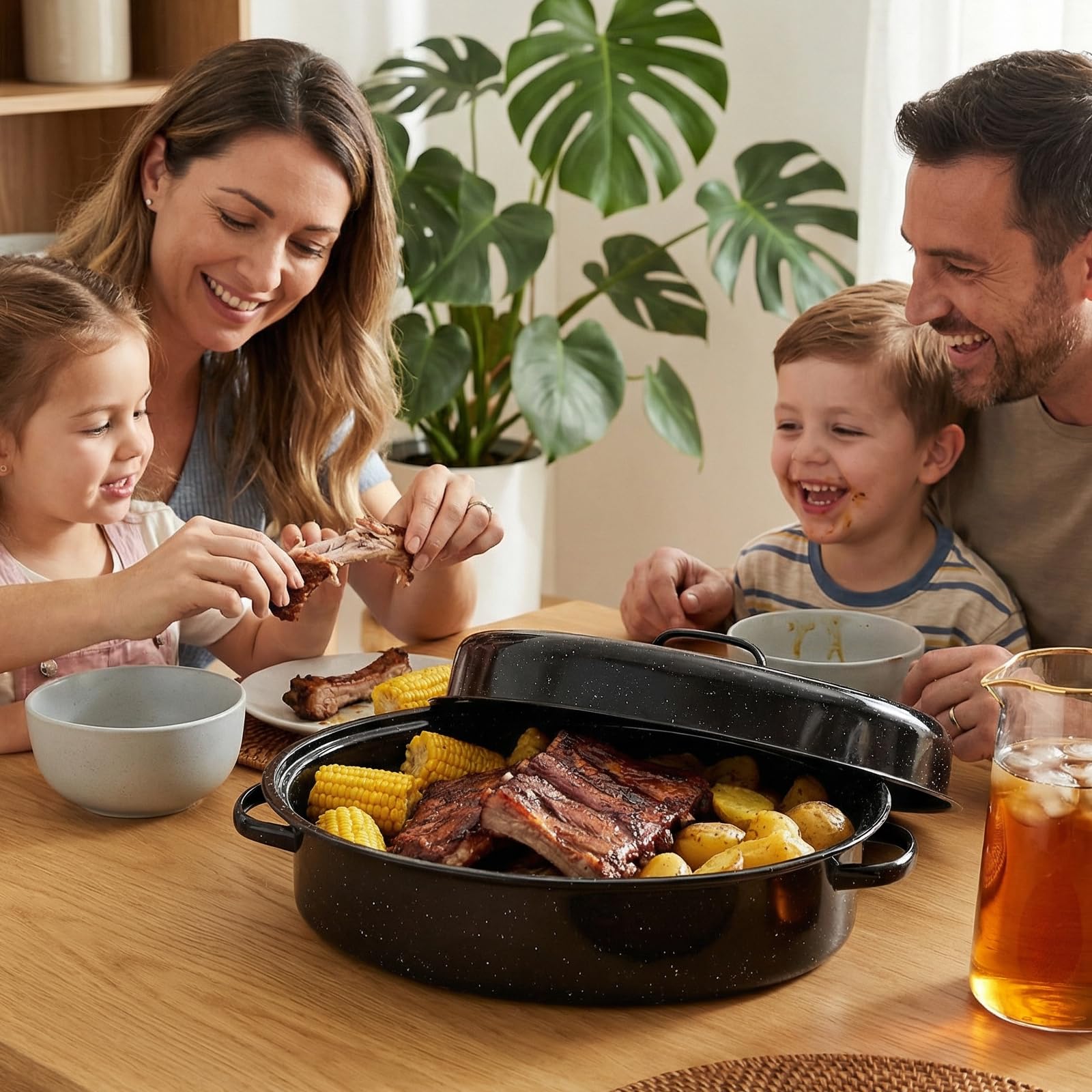 Large Enamel Turkey Roasting Pan with Lid -6
