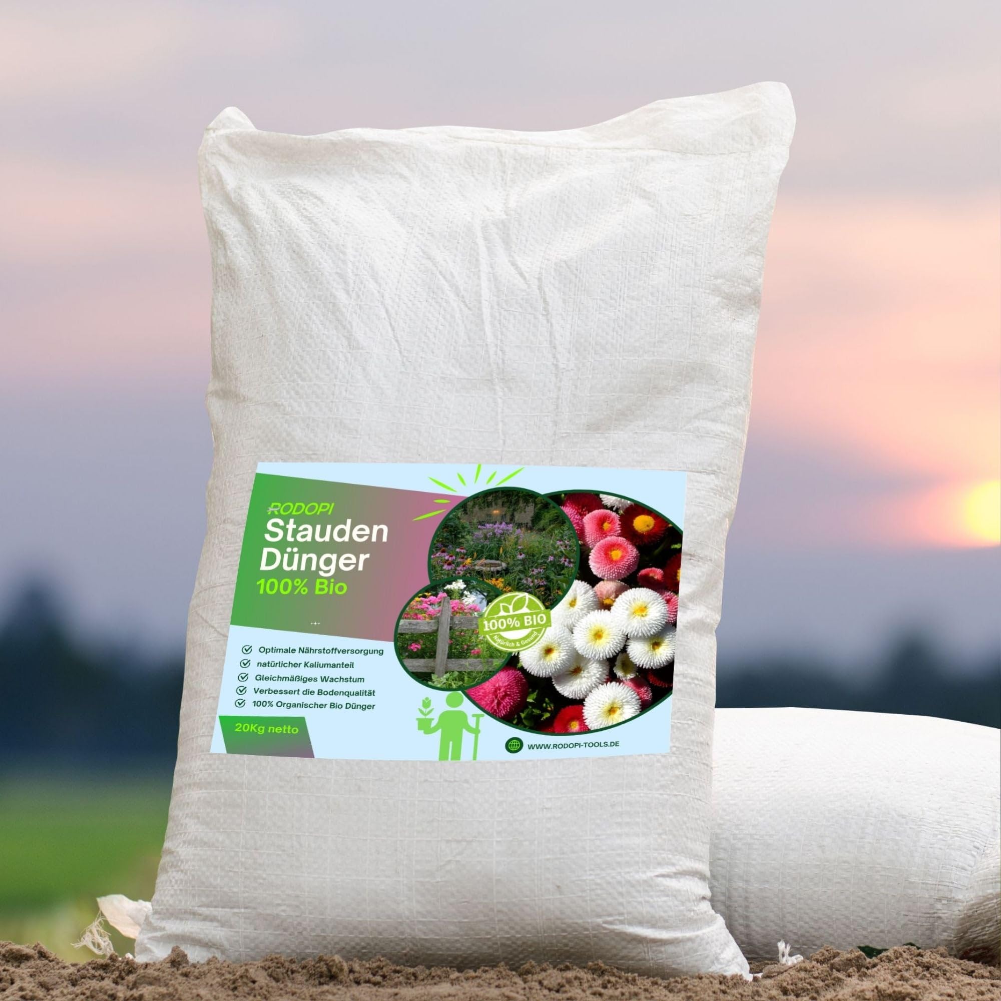 Rodopi Bio-Staudendünger Granulat 7-3-8 – 3 Monate Langzeitwirkung – 100% pflanzlich & tierfrei – Organischer NPK-Dünger mit Eisen & Mykorrhiza – Ideal für Blütenstauden, Gräser & Bodendecker 7kg