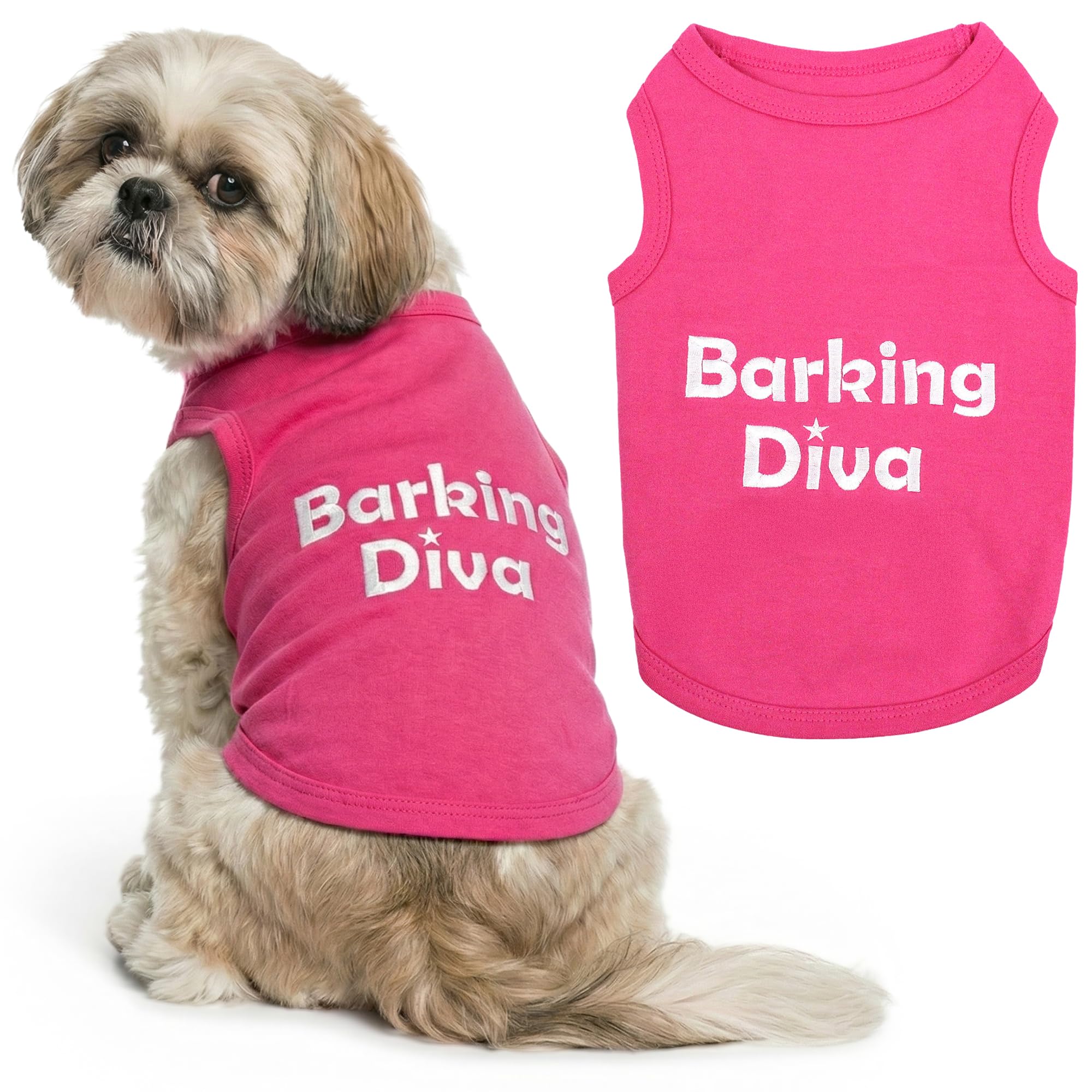 Parisian Pet Dog Shirt – 100% Cotton Barking Diva Shirts for Medium Dogs – Pink Sleeveless Puppy Clothes – Lightweight and Breathable Pet Apparel –