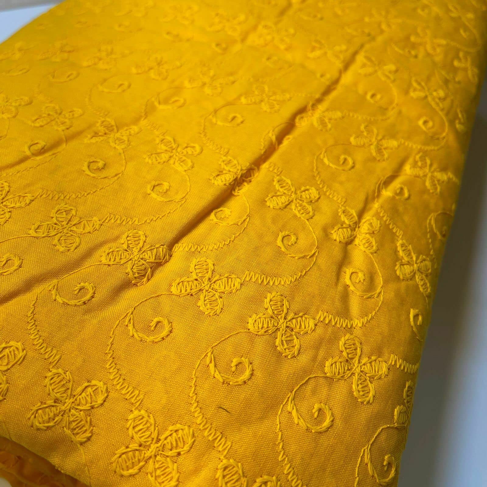 Indian 100% Cotton Lawn All Over Border Broderie Anglaise Embroidered Dress Craft Fabric Material 44" - Image 3