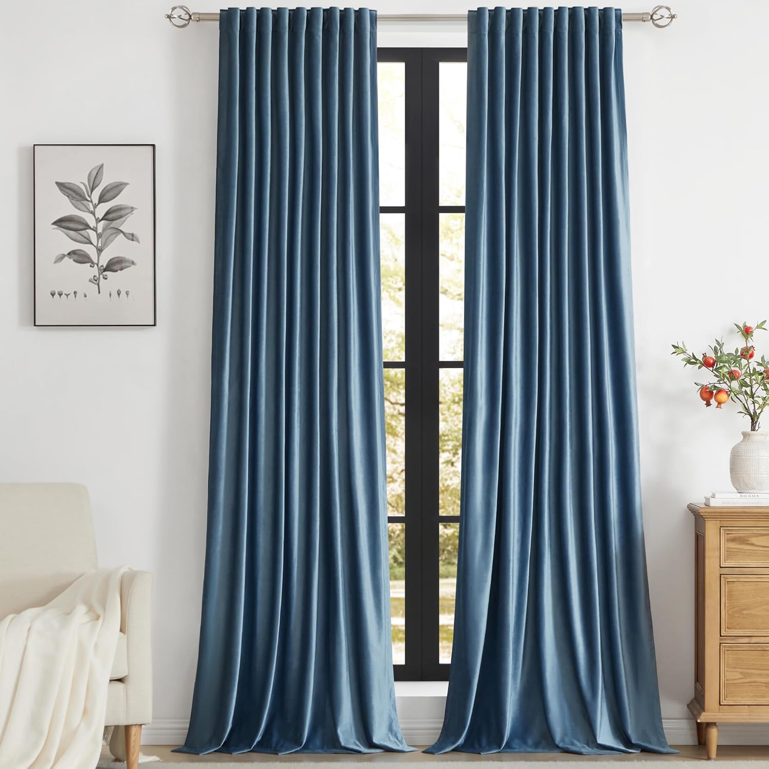 PRIMROSE Velvet Curtains 90 inch Long for Living Room,Set