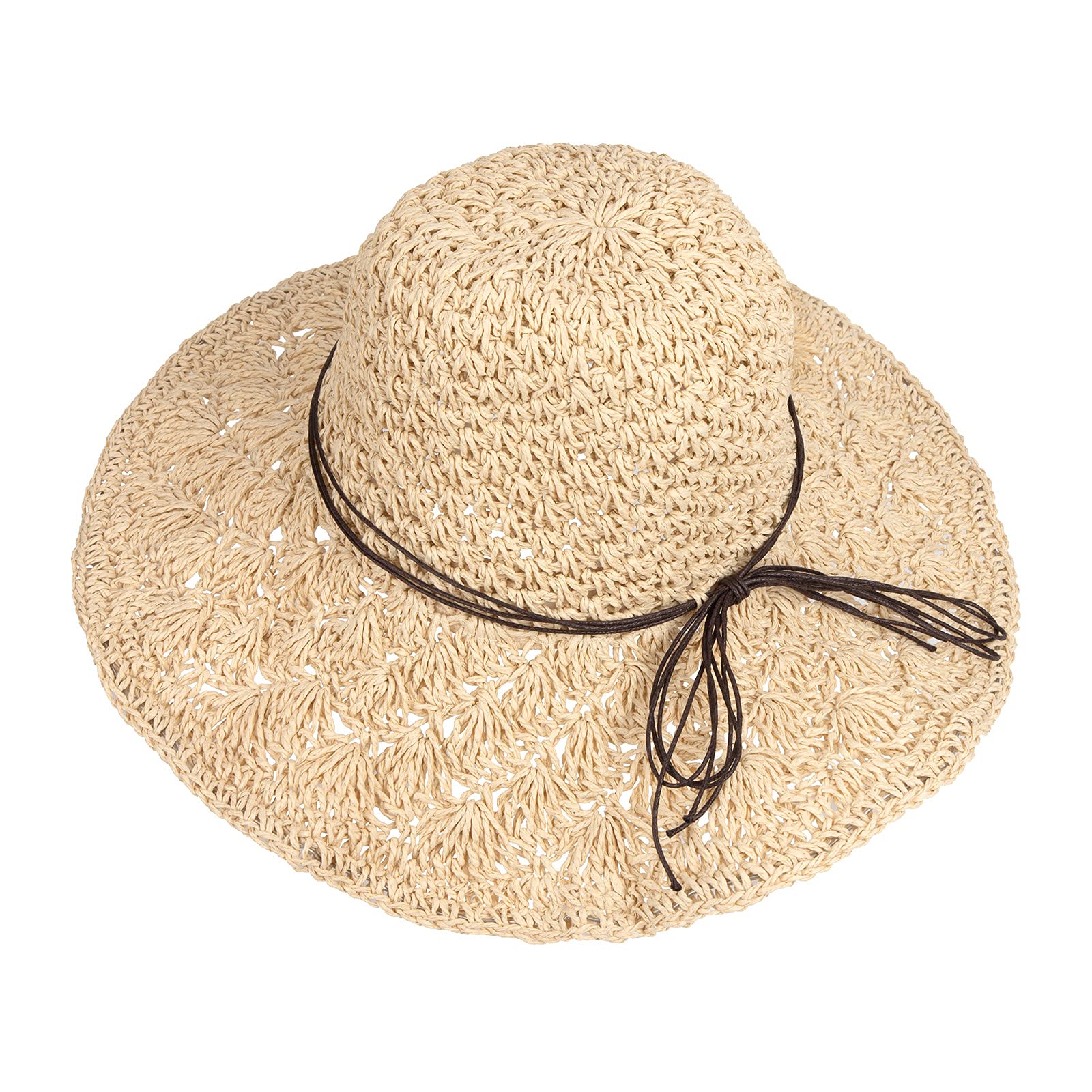 QH-Shop Sombrero de Paja para Mujer Plegable Bohemia Verano Mujeres Sombrero de la Playa del Borde Suave Transpirable Grande Ancho Cap para Viajes Vacaciones (Beige)