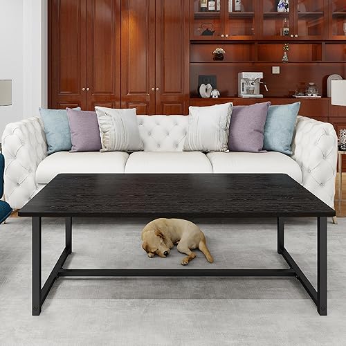 Miniatura 7 de Mesa de Café Negra Rectangular Mesa Central para Sala de Estar Mesa Lateral de Espacio Abierto con Marco de Metal, Fácil Montaje, Mesa de Café de