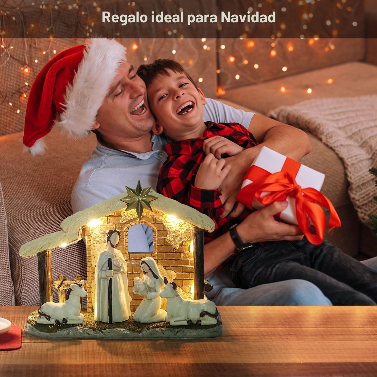 Topsky Set Completo de Belén Navideño con Iluminación - 5 Figuras Pintadas a Mano, Incluye Niño Jesús - Decoración de Adviento y Regalo Cristiano para Familiares y Amigos