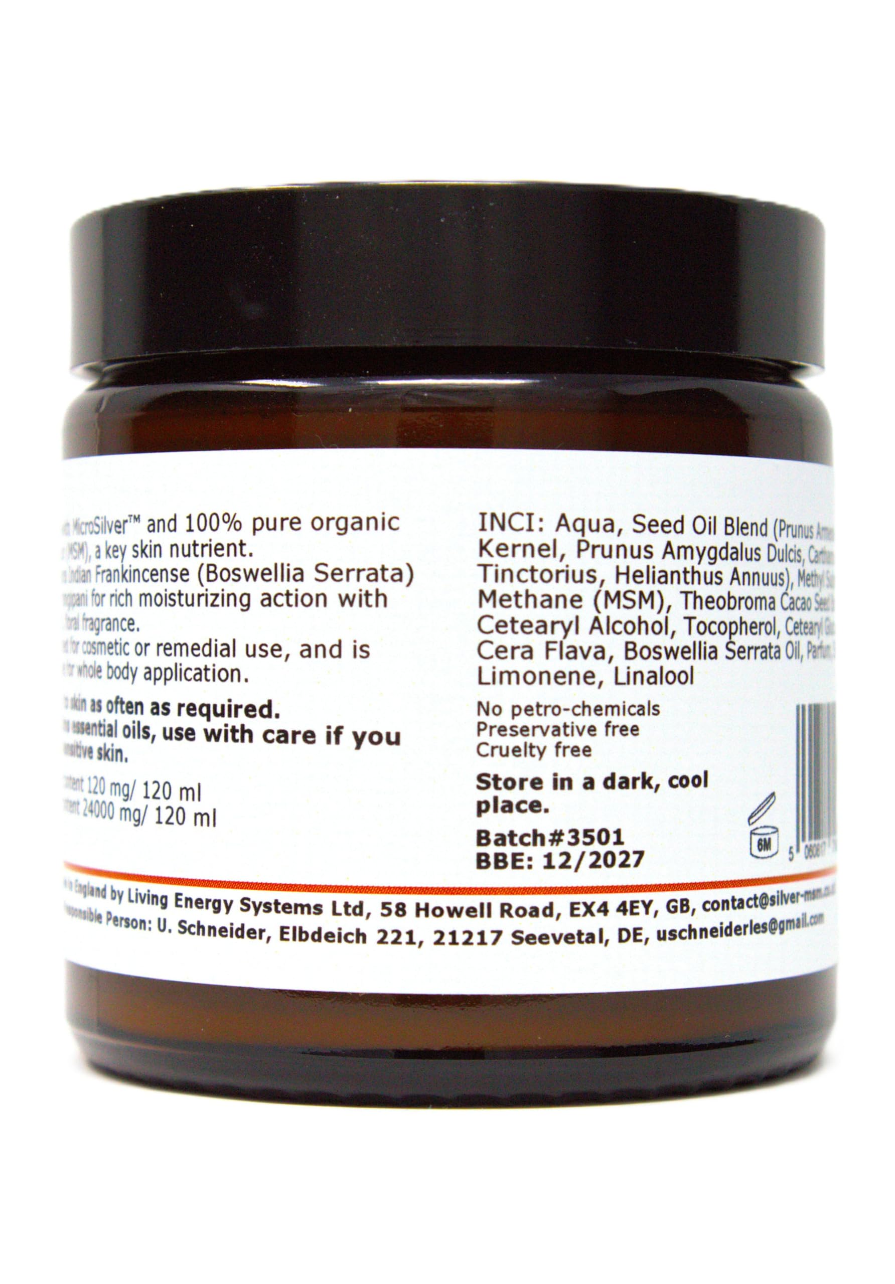 Krem MSM Silver z indyjskim olejkiem eterycznym z kadzidła, naturalny aromat frangipani - 120 ml