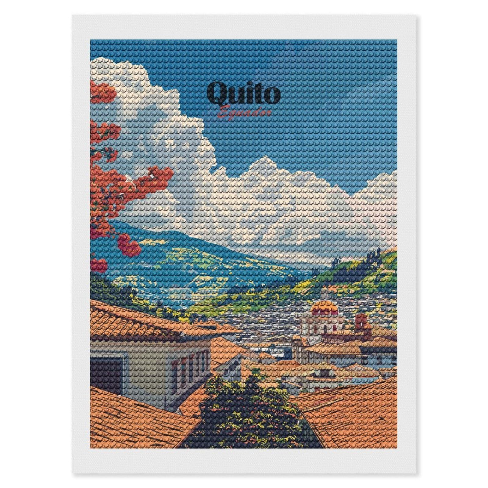 Junmoney Quito, Ecuador Travel Diamond Painting Canvas Set 12"x16", for Craft Lovers, Decorate Your Room, Festive Craft Gift, Vintage Style Decor