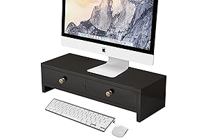 Black Painted Monitor Stand Riser with Drawers