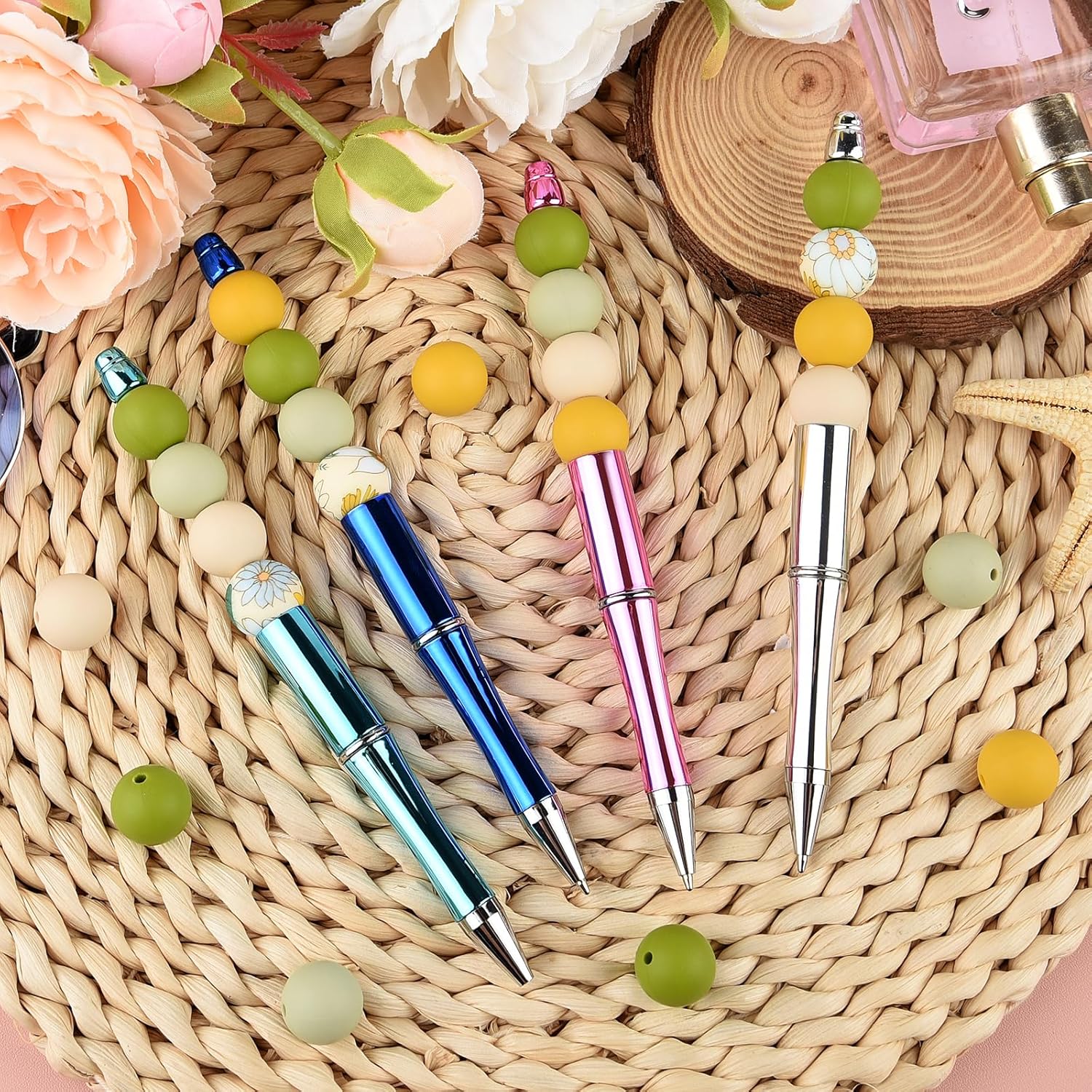 ASTARON 100 Pcs 15mm Silicone Beads for Keychain Making, Yellow Green Silicone Beads Bulk Round Beads for Bracelets Pens Crafts Supplies - Image 4