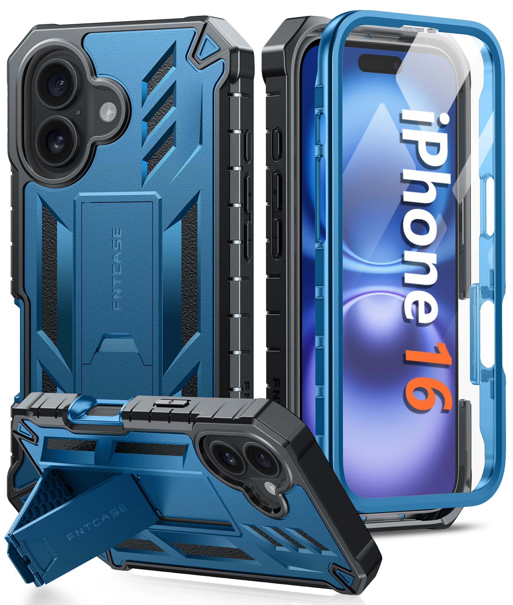 FNTCASE for iPhone 16 Phone Case: for iPhone 16 case with Kickstand Shockproof Military Grade Protective Cover - Dual Layer Full Protection Sturdy
