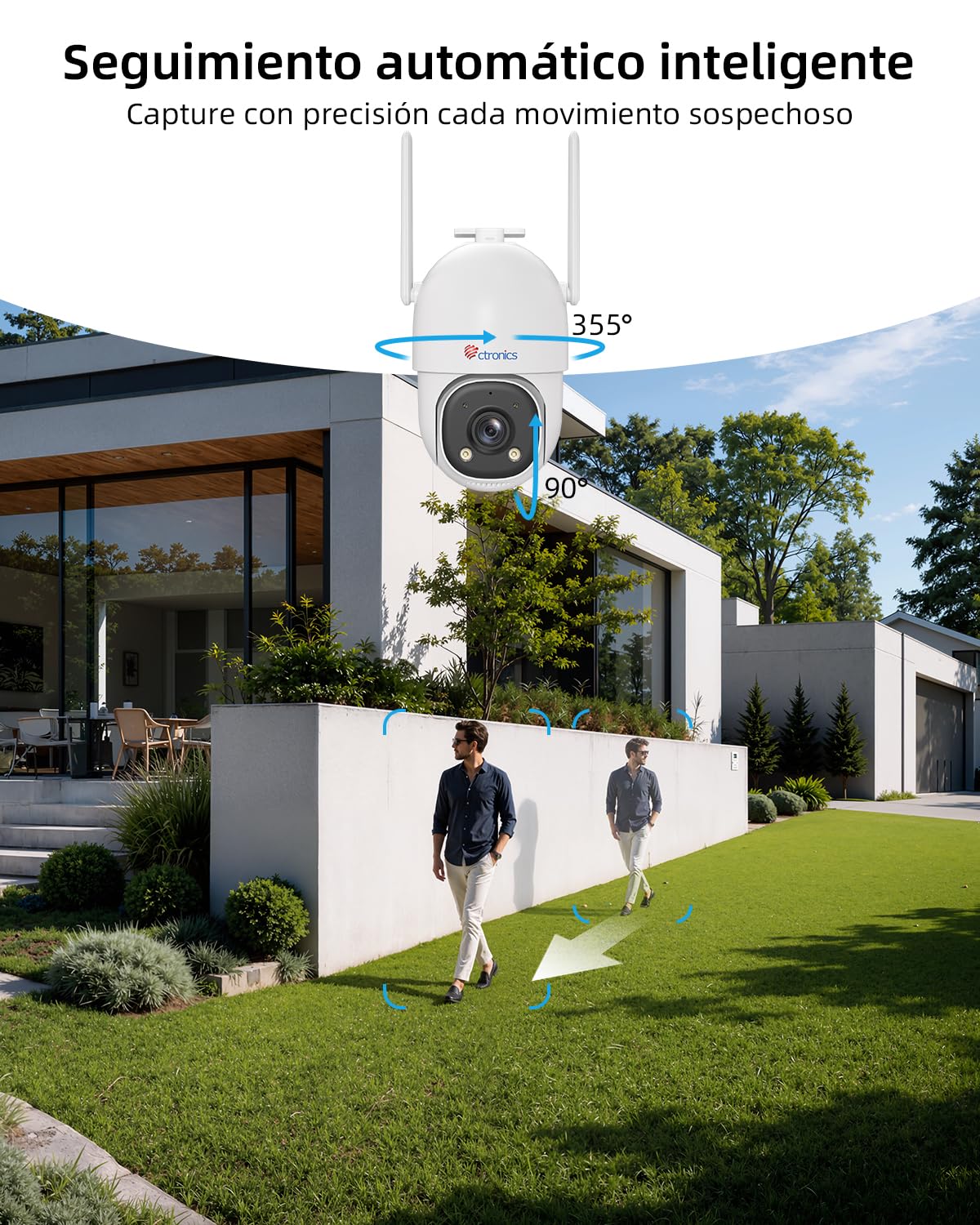 Ctronics AOV Cámara de Vigilancia–Grabación 24/7,Seguimiento Auto 30m | Soporte SIM incluido，Panel Solar 8W, Batería 13500mAh, Detección Humana y Seguimiento Auto 30 m, PTZ, IP66