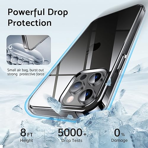 Miniatura 5 de DASFOND Funda transparente diseñada para iPhone 12 Pro Max, no amarilla 15 pies de grado militar, funda protectora de silicona suave delgada para