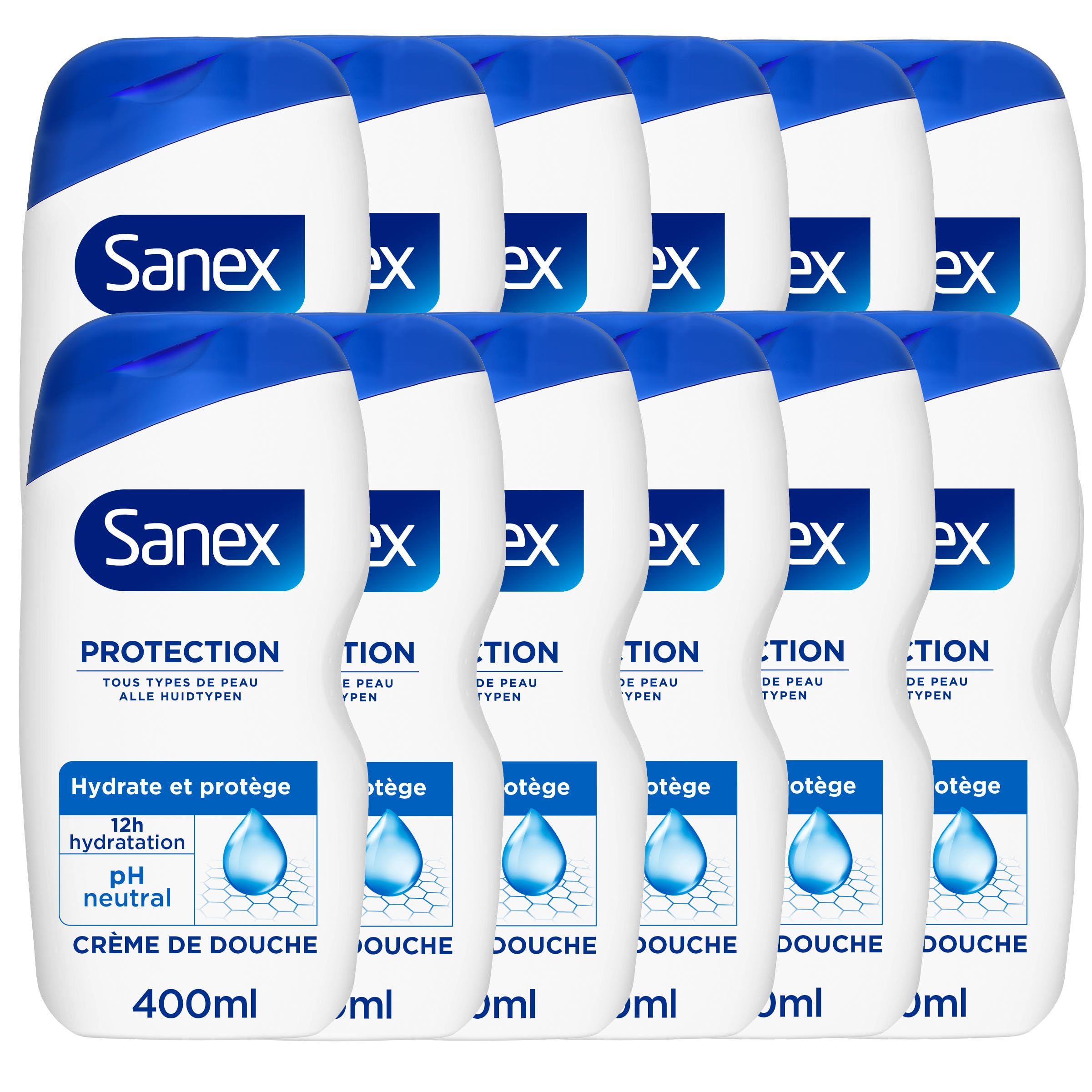 SANEX - Ochrona pod prysznic - Nawilża i chroni - Nawilżenie 12 godzin - Wszystkie rodzaje skóry - Zestaw 12 x 400 ml
