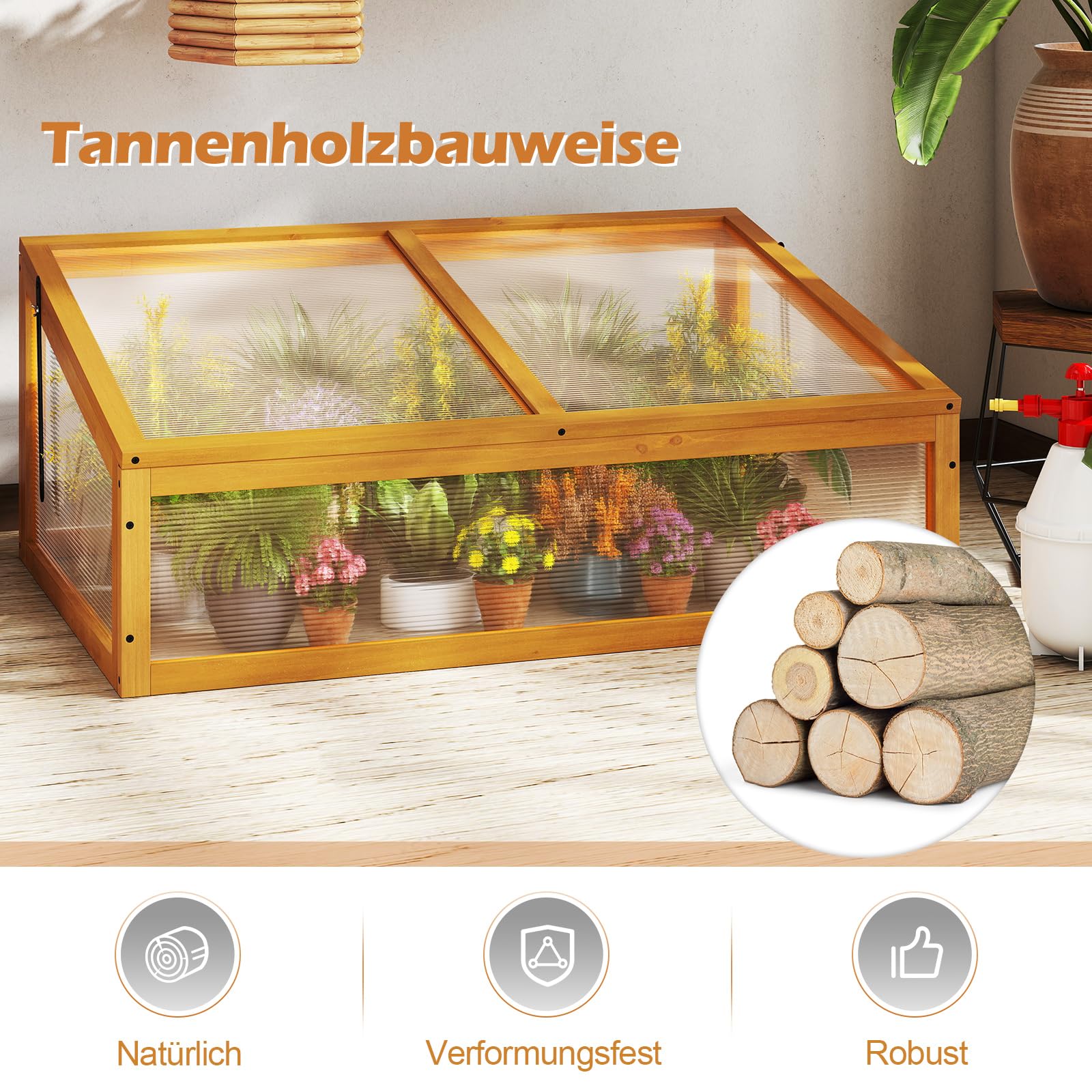COSTWAY Frühbeet Gewächshaus, mini Treibhaus, Frühbeetaufsatz, Hochbeet Abdeckung, Frühbeetkasten Aufsatz für Garten, Terrasse & Balkon, 94 x 63 x 40 cm (Orange)