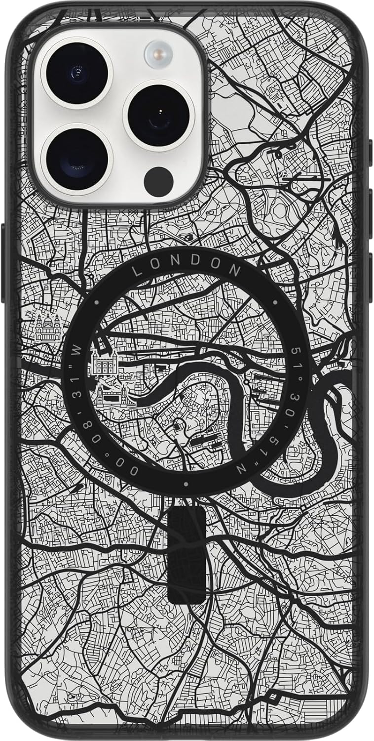 OtterBox Clear case with colorful grip edge case for iPhone 15 Pro Max - LONDON (Black)