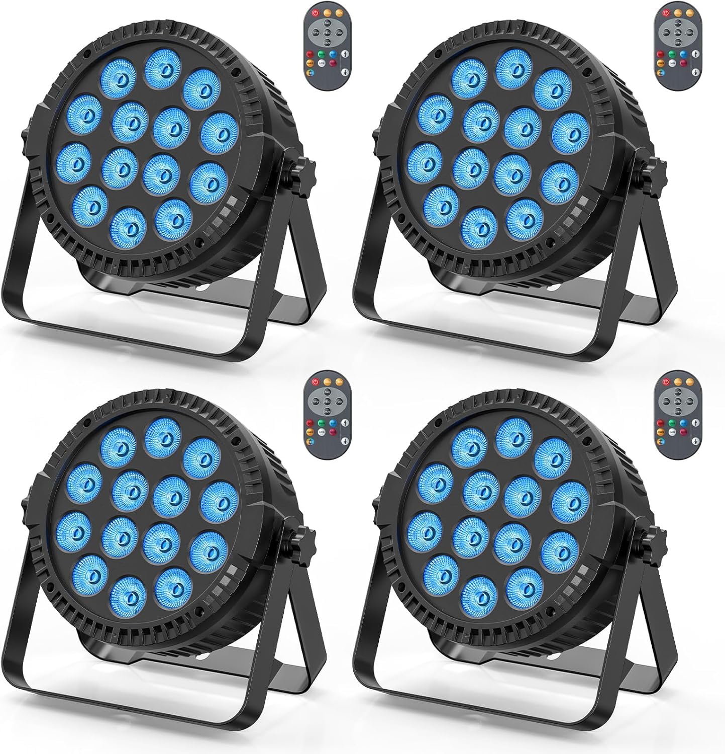Lot de 4 lampes LED RGBW DMX 84 W par télécommande, lumière stroboscopique pour DJ, discothèque, mariage, église, spectacle en direct, Halloween, Noël