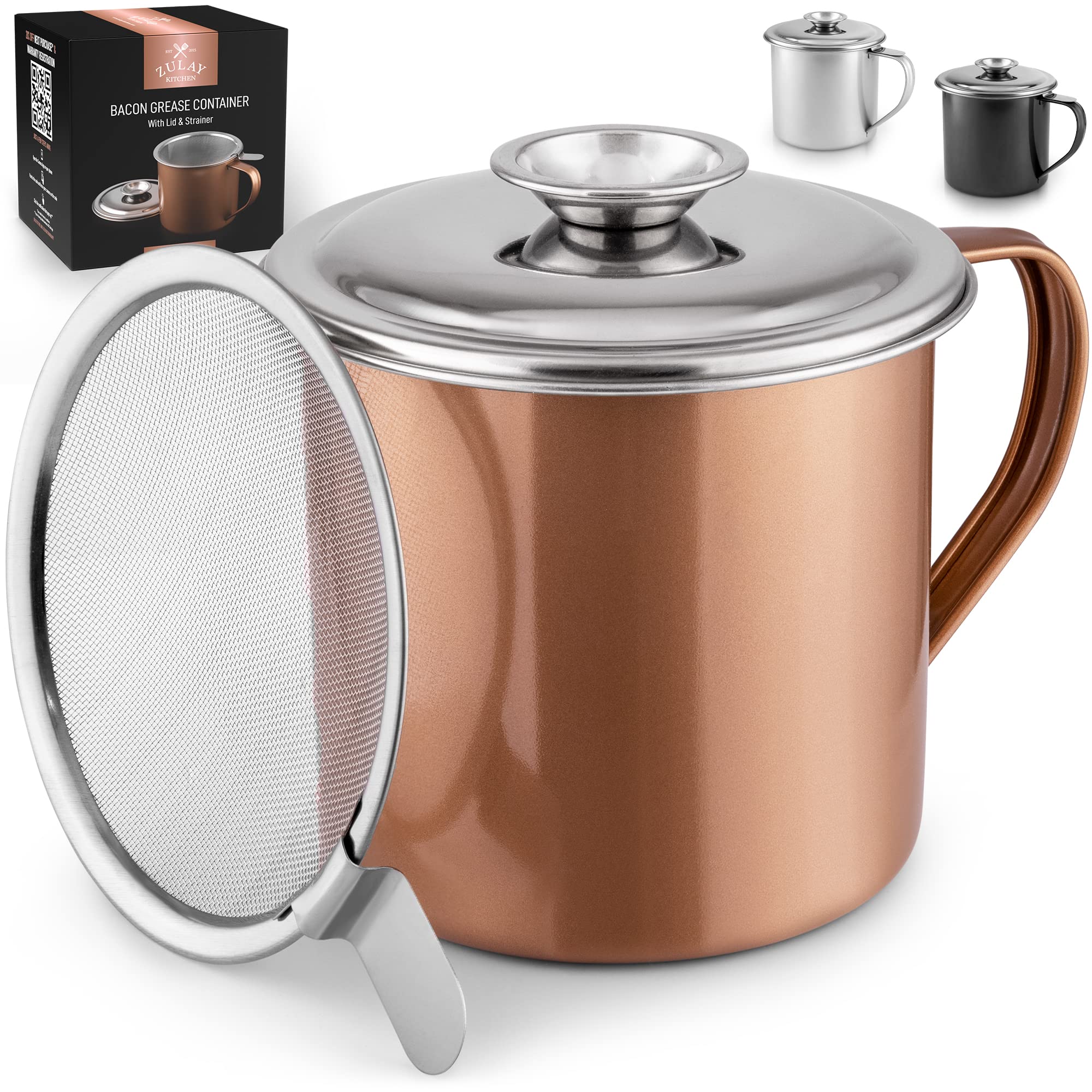 Buy Zulay Kitchen Bacon Grease Container With Strainer 1L Stainless