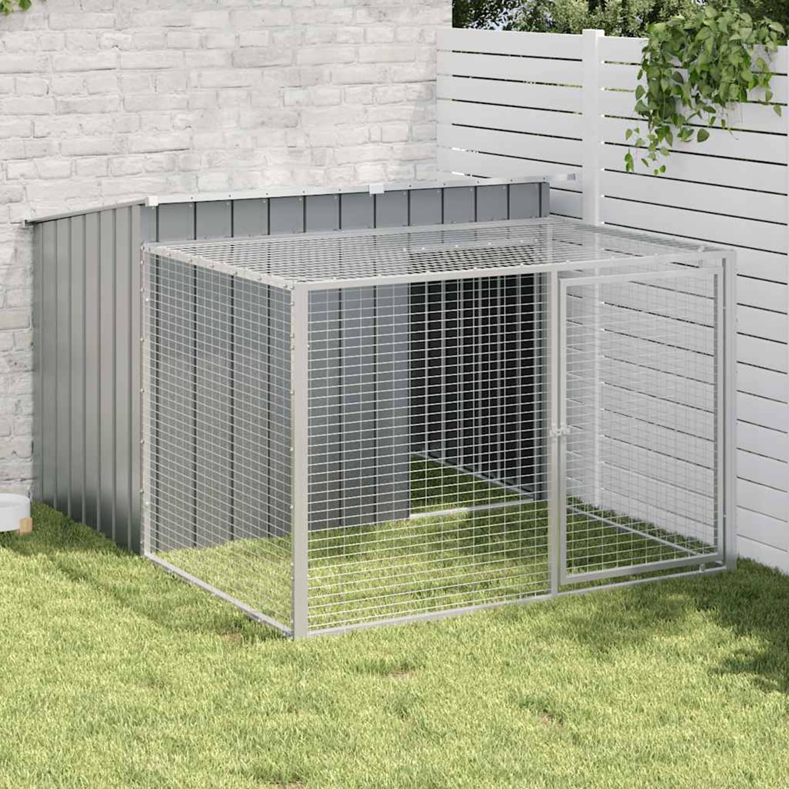 Homgoday Cuccia per Cani con Recinto Esteso in Acciaio Zincato 153x194x110 cm, Gabbia con Tetto e Porta, Antracite