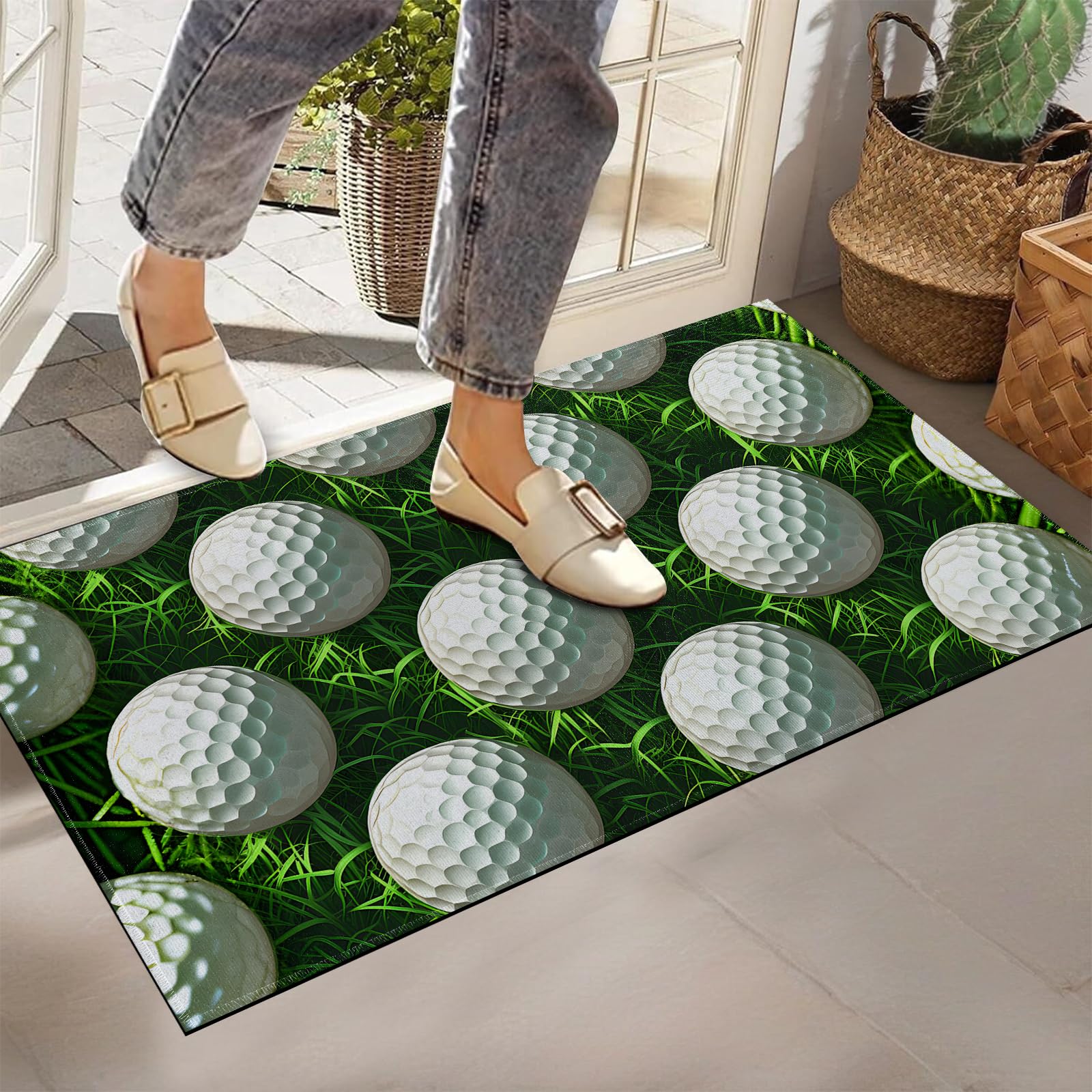 Golf Ball Indoor Doormat, Non-Woven Fabrics Non Slip Floor Mat 17x29.5 in Area Rug Quick Absorbent Entrance Rug Front Door Mat, Welcome Mats Entryway