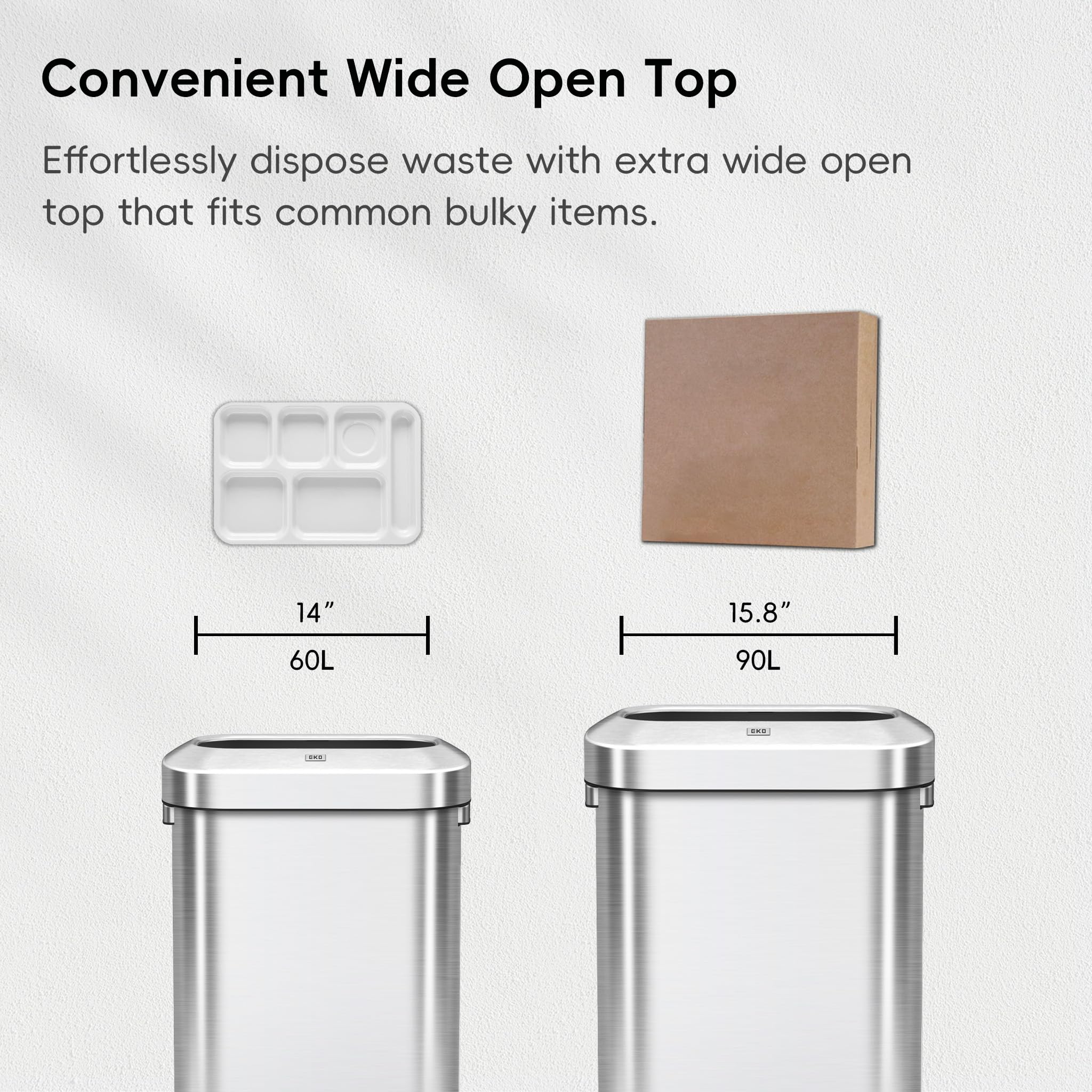 EKO Urban 90 Liter offener Mülleimer aus Edelstahl, schmal, kommerzielle Qualität, großer Mülleimer für Zuhause, Büro, Hotel, Café, Restaurant, Wohnheim