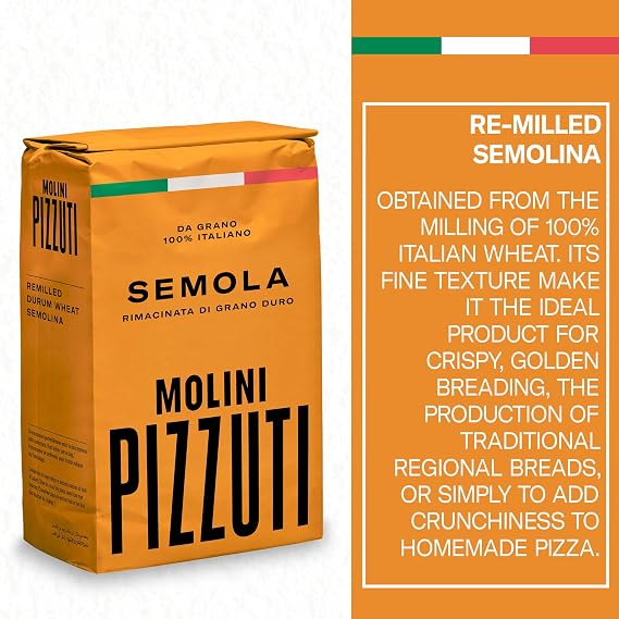 Molini Pizzuti Remilled Durum Wheat Semolina Semola Rimacinata 1kg Bag Ideal for Fresh Pasta, Rustic Bread, Pizza Crust & Artisan Baking