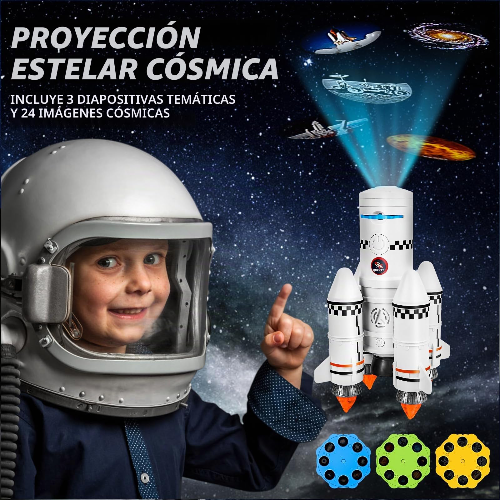 Herenear Cohete Espacial Juguete, Cohete Juguete para Niños de 6 7 8 9 10 11 12 Años, 5 En 1 Espacio Exploración Juego de Roles Juguetes con Astronautas y Lámpara de Proyección