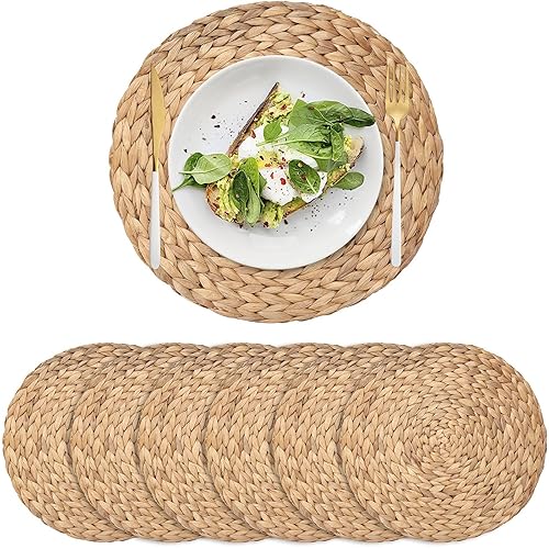 6 Pack Woven Placemats, Round Wicker Placemats, Rattan Place mats,