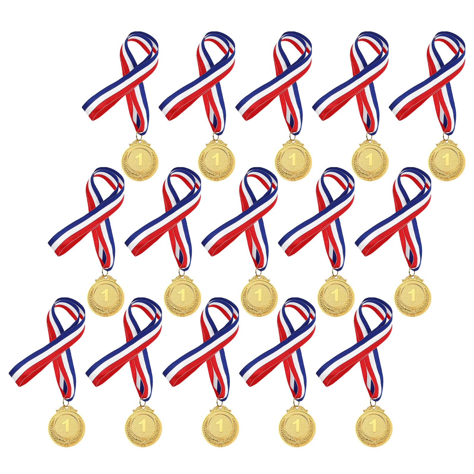 Healvian 15 Medaglie d'oro in Metallo con Nastro per Premi Sportivi per Calcio Basket e Baseball Medaglie per Gare e Feste di Competizione Set da 15 Pezzi per Eventi Sportivi