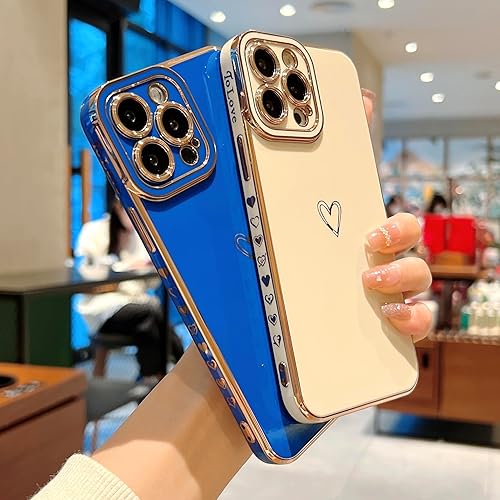 Miniatura 5 de Funda compatible con iPhone 13 Pro Max para mujeres y niñas, estética, linda, de lujo, a la moda, diseño de corazón dorado, delgada de silicona, a