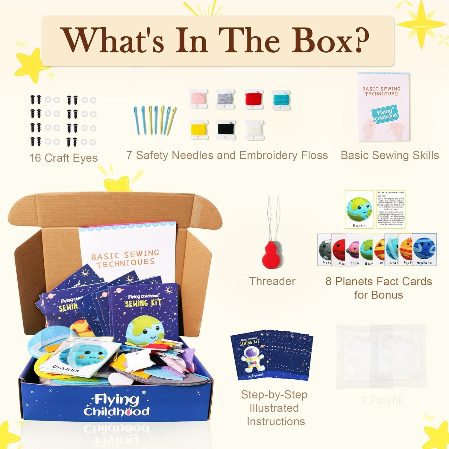 IROLEHOME Solar System Sewing Kit for Kids Ages 8-12, Felt Planet Arts and Craft Kit for Beginners, Learn to Sew Your First Sewing Kit