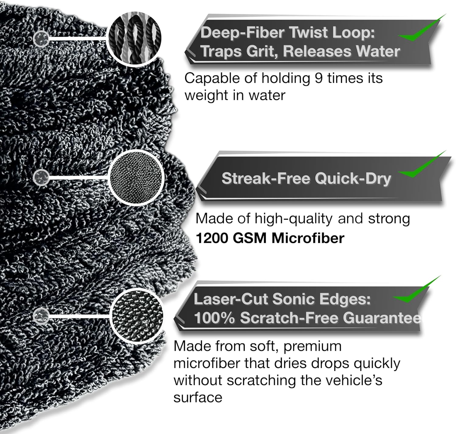 Car Drying Towel Microfiber - 24"x36" Jumbo Size, 1200 GSM Ultra-Thick, Scratch-Free & Super Absorbent, Zero-Lint Cloth for Car, Truck & SUV Pro Detailing - Dries Entire Vehicle in One Pass