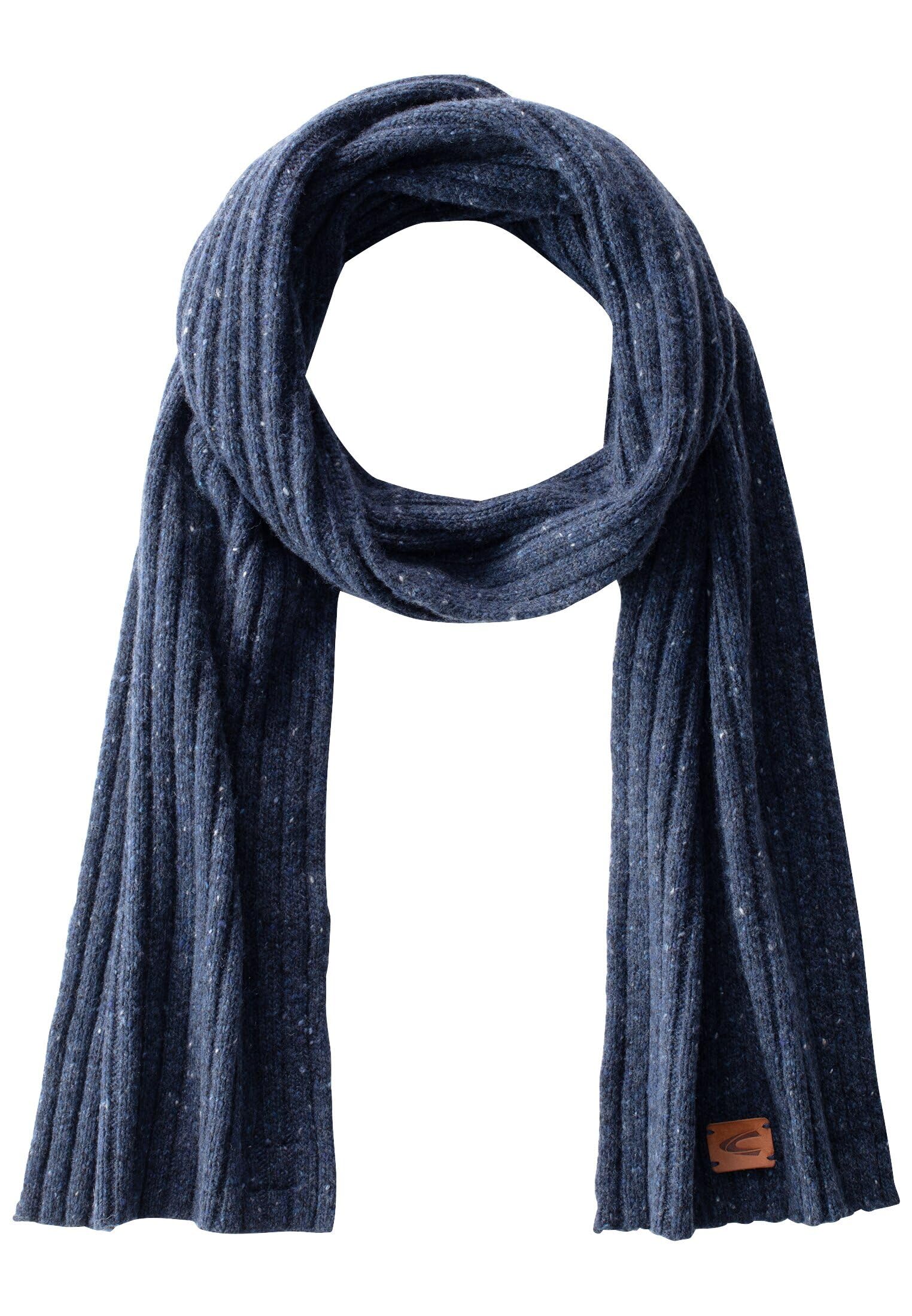 camel active Men's Merino Wool Knitted Scarf, blue, One Size