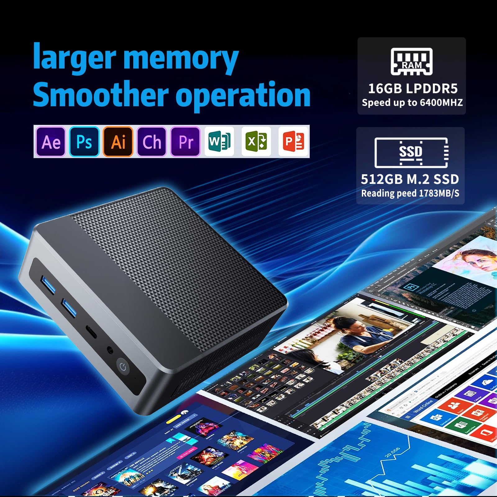 KUMNOSAL Mini PC 16GB LPDDR5 RAM+512GB M.2 SSD, Alder Lake-Ν100 (fino a 3,4GHz) Mini computer, WIFI 6| HDMI | 2*USB3.0 | Tipo C completo | BT 5.2, Win 11 Mini Computer Desktop per casa/lavoro/scuola