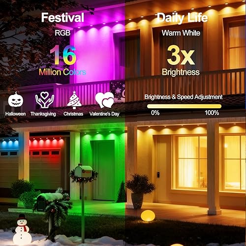 Miniatura 3 de Luces permanentes para exteriores para casa, 300 pies RGB LED alero luces con aplicacióncontrol remoto, sincronización de música y escenas de